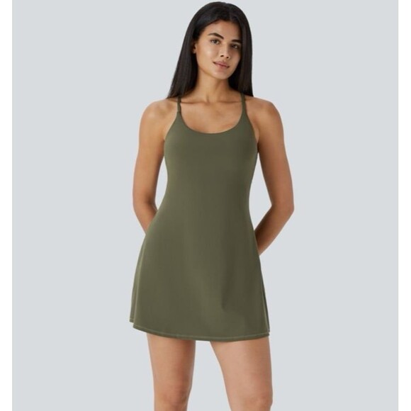 Halara Olive Green Active Dress With Built In Shorts Size XL - Picture 1 of 10